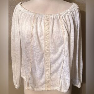 Billabong Cream Off-Shoulder Crochet-Trim Tunic Size M
